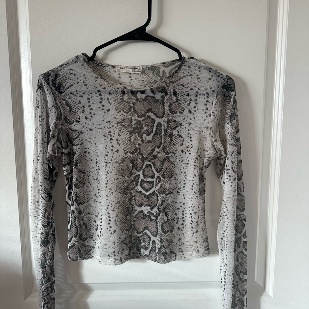 Snakeskin Print Long Sleeve Top Sheer